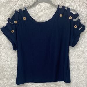 Cure, Women’s Navy with buttons on sleeve Shirt, Size S